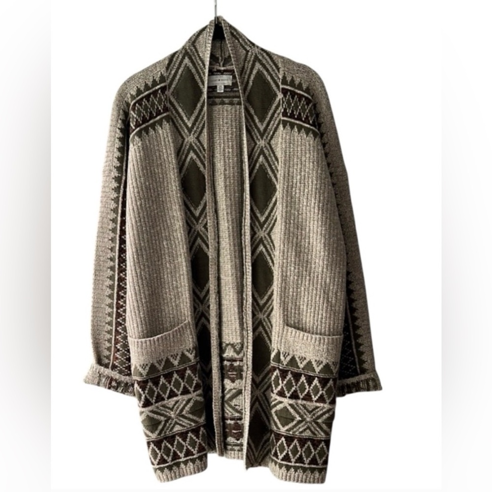 Lucky Brand Open-Front Cardigan in Olive & Cream
